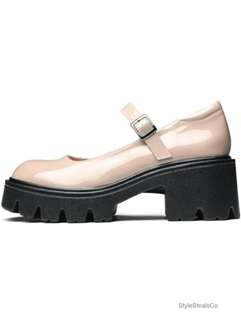 Chunky Platform Mary Jane Heels Women Round Toe PU Dress Shoes